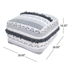 Karim Faux Yarn Large Pouf, Ivory Grey