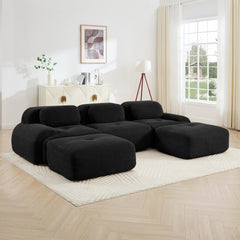 U-shaped modular sofa premiumCorduroy Fabric fabric no assembly anti-slip design pet-friendly extra-wide curved armrests 32D high-resilience sponge for living rooms bedrooms studie,Black