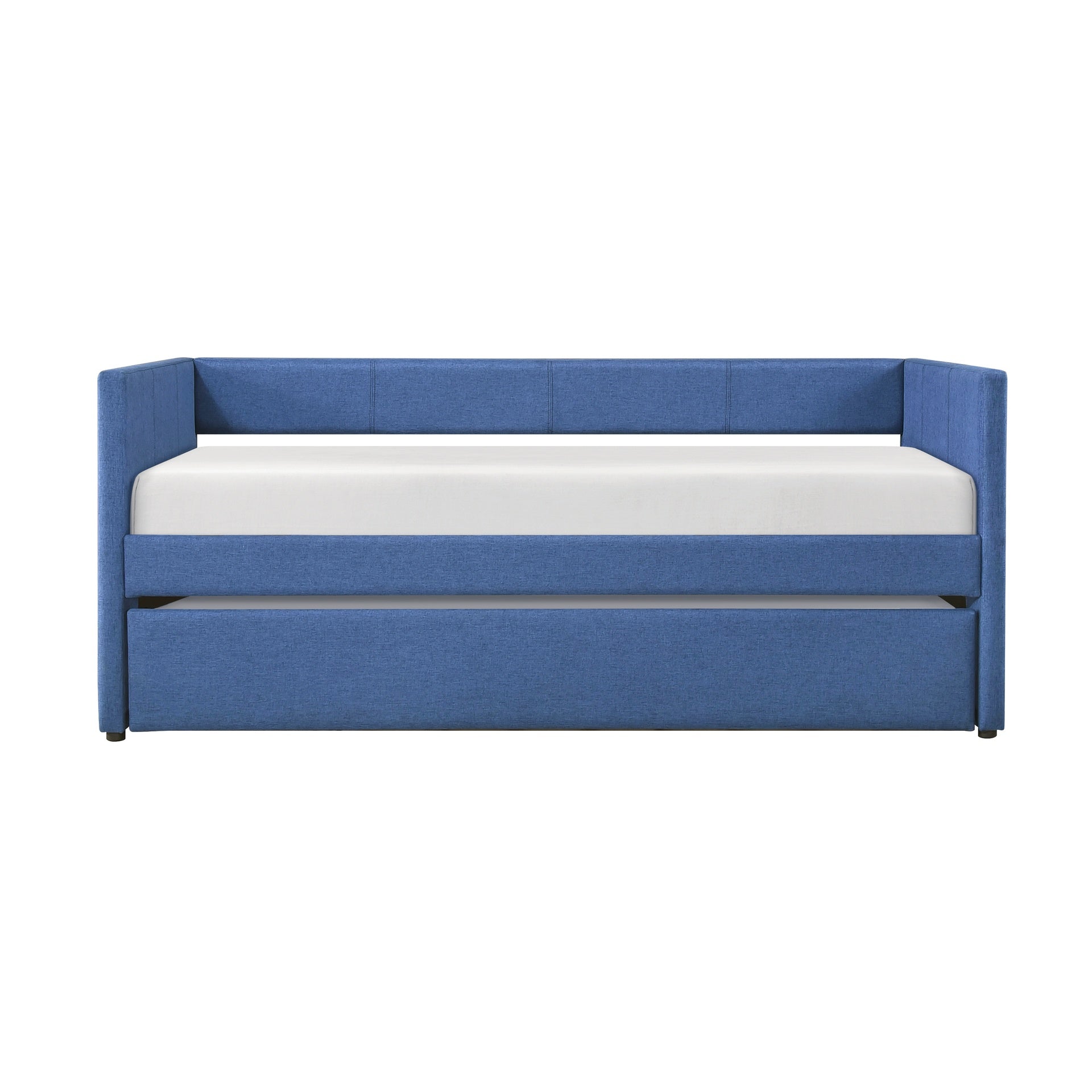 1pc Daybed with Trundle Blue Fabric Upholstery Wooden Frame Modern Home Furniture
