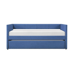 1pc Daybed with Trundle Blue Fabric Upholstery Wooden Frame Modern Home Furniture