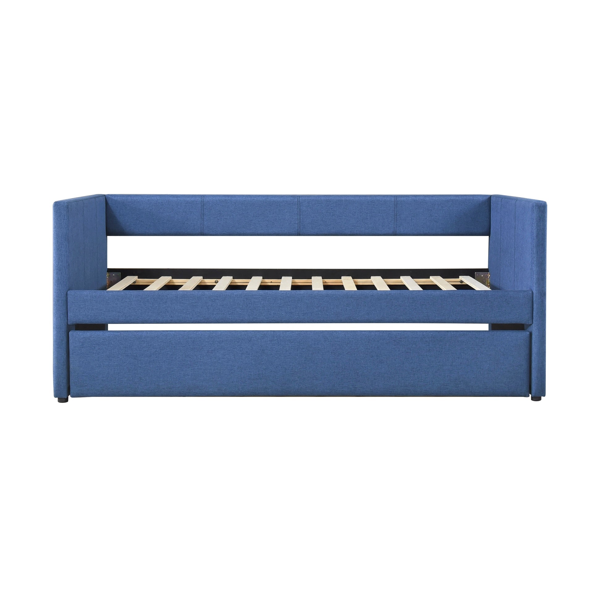 1pc Daybed with Trundle Blue Fabric Upholstery Wooden Frame Modern Home Furniture