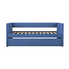 1pc Daybed with Trundle Blue Fabric Upholstery Wooden Frame Modern Home Furniture