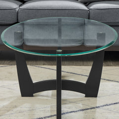 48 Inch Oval Glass Coffee Table, Black Round Coffee Table Center Table with Glass Top, Small Coffee Table for Living Room, Office and Apartment
