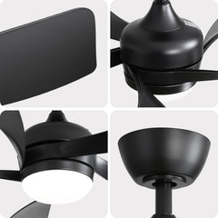 45 Inch Matte Black Smart Ceiling Fan with DC Motor Alexa APP Control Quiet Reversible Operation Dimmable Lighting and Timer