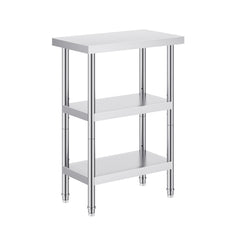 Stainless Steel Food Prep Table, 14 x 24 x 34 Inch Commercial Kitchen Worktable, with 2 Adjustable Undershelf, Heavy Duty Prep Table Metal Work Table for BBQ, Kitchen, Home, and Garage