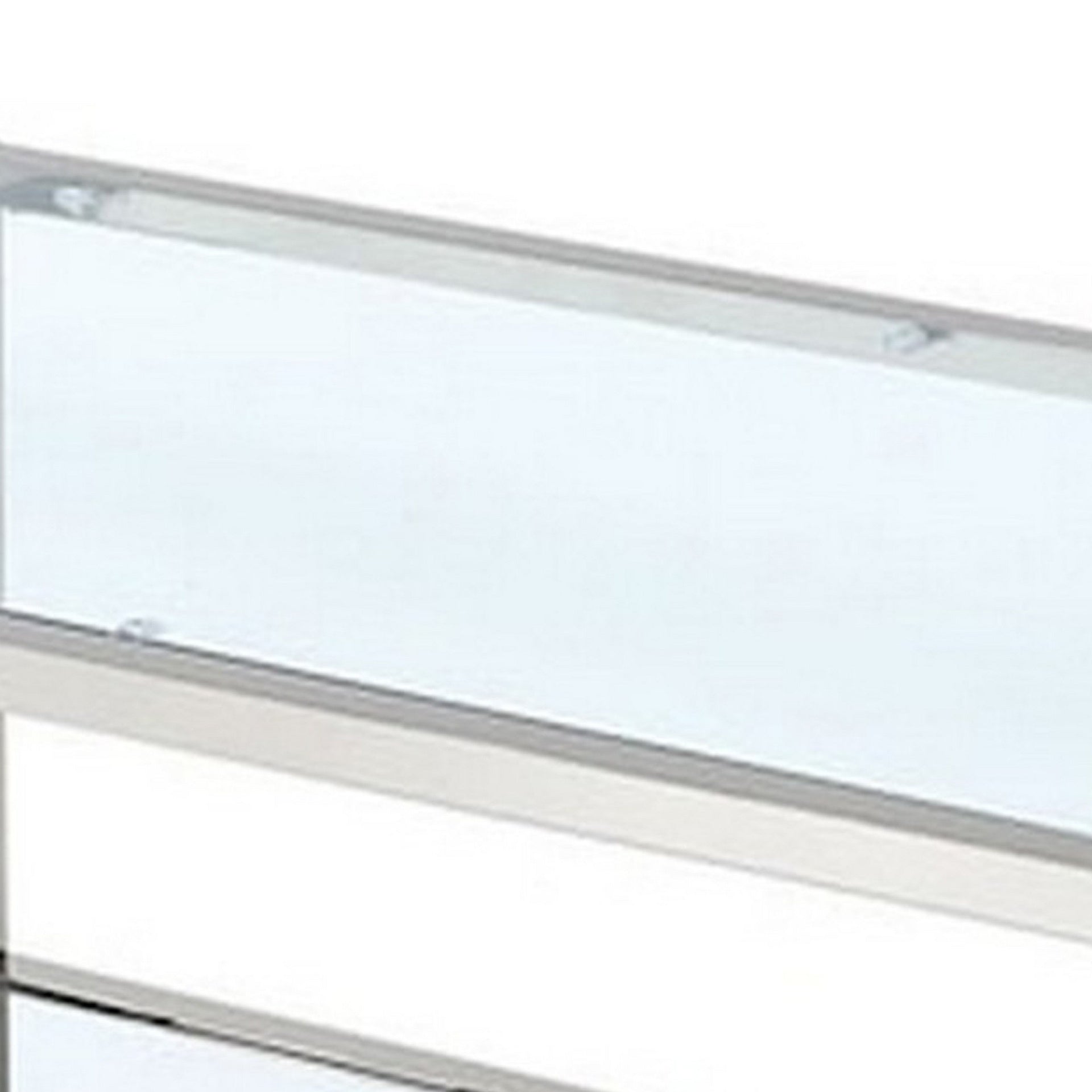 Paire 47 Inch Coffee Table, Glass Top, Mirrored Bottom Shelf, Metal Accents