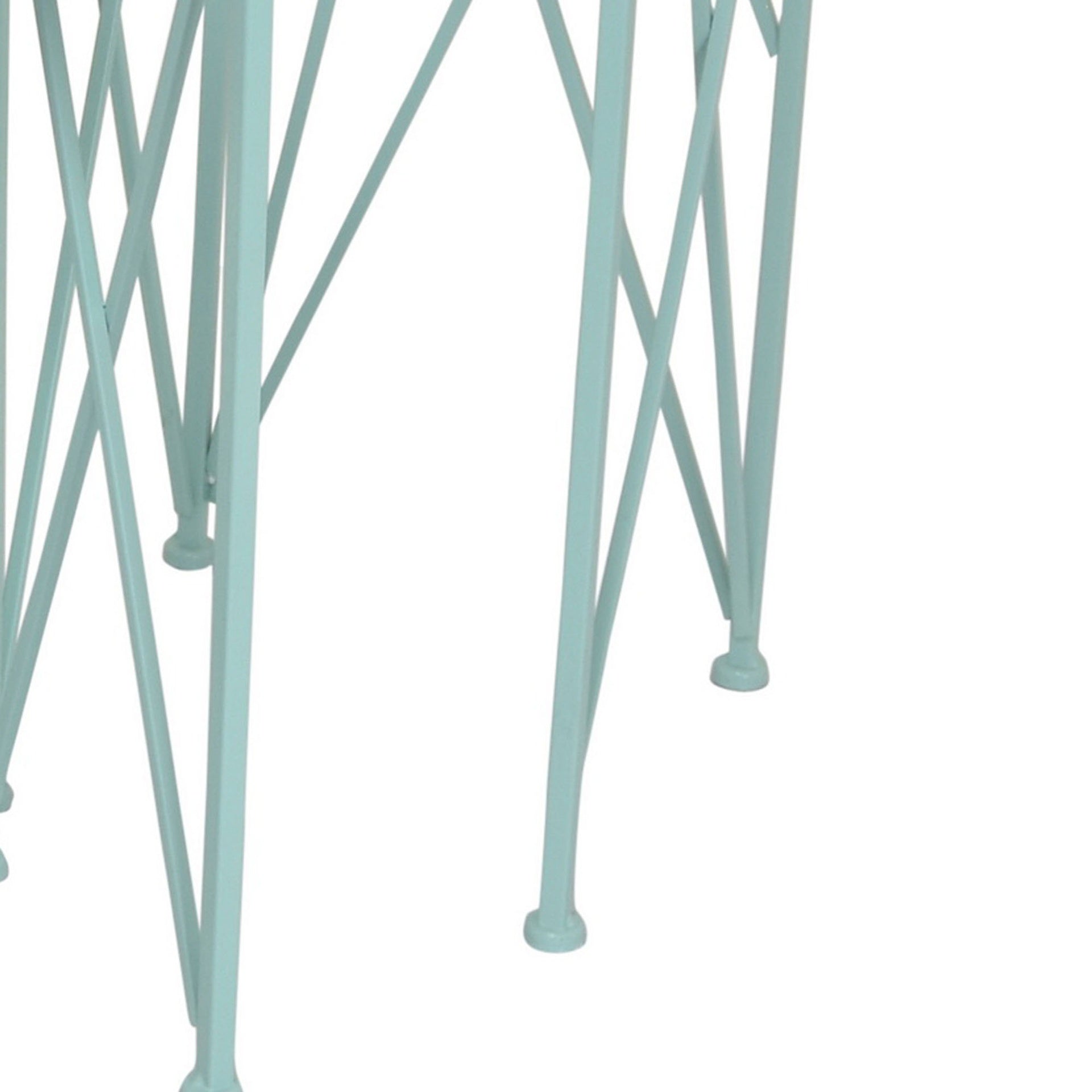 Mito 3pc Nesting Plant Stand Table, Brown Wood Top, X Cross Blue Metal