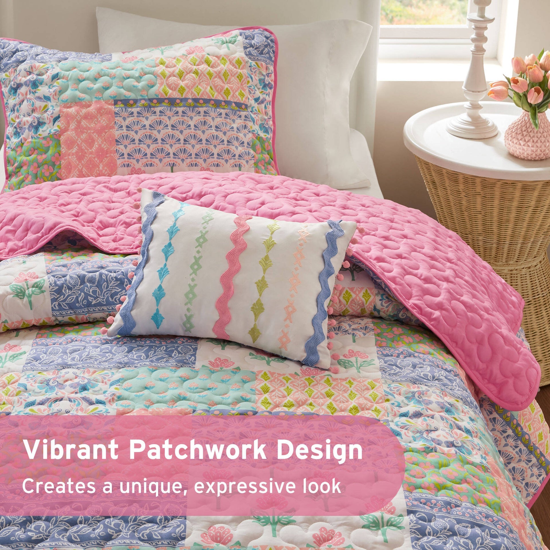 3-Piece Twin/Twin XL 3pcs Quilt Set,Pink