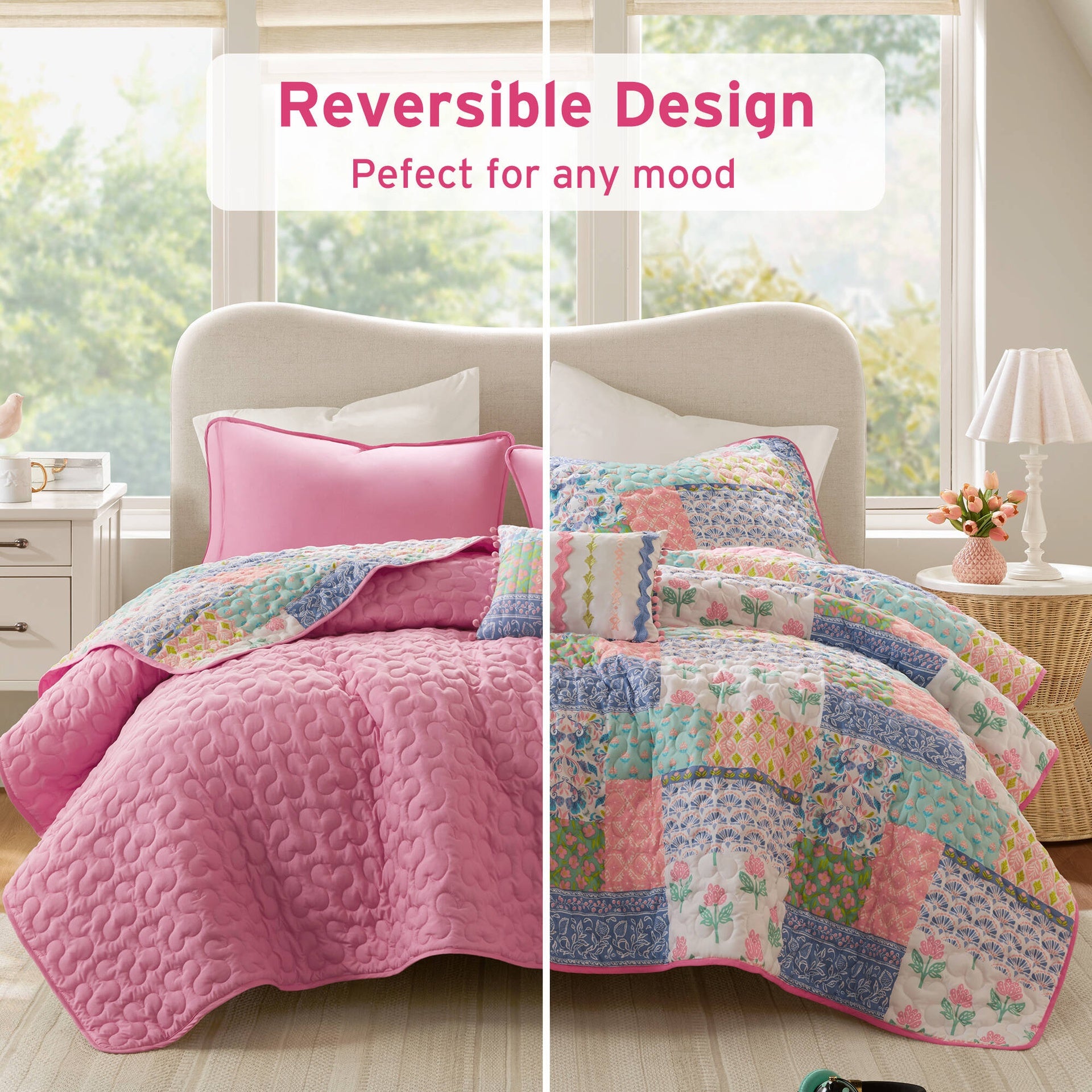 3-Piece Twin/Twin XL 3pcs Quilt Set,Pink