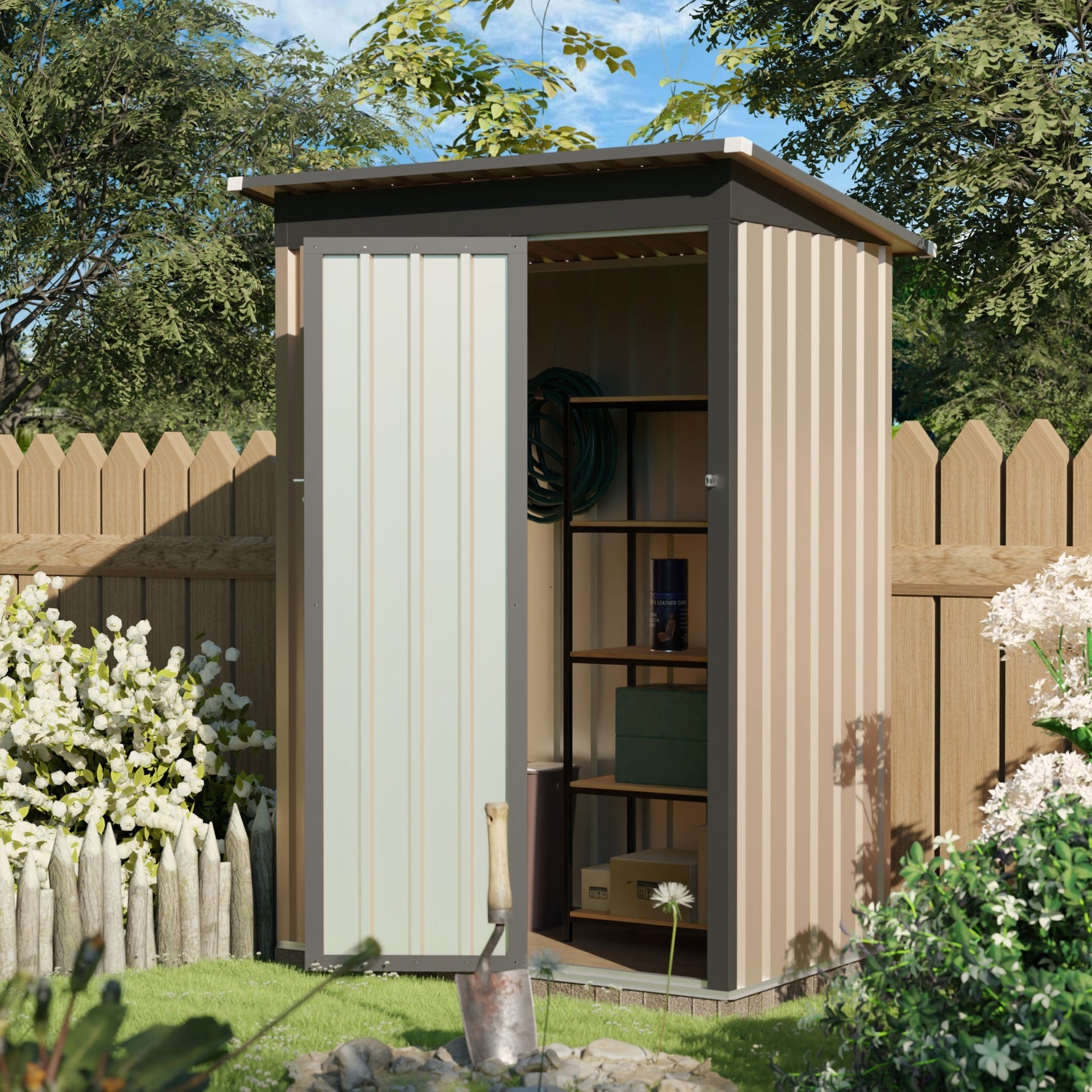 4.27FT x2.42FT Metal Garden Shed 5 X 3 FT Pent Roof with Hinge Door