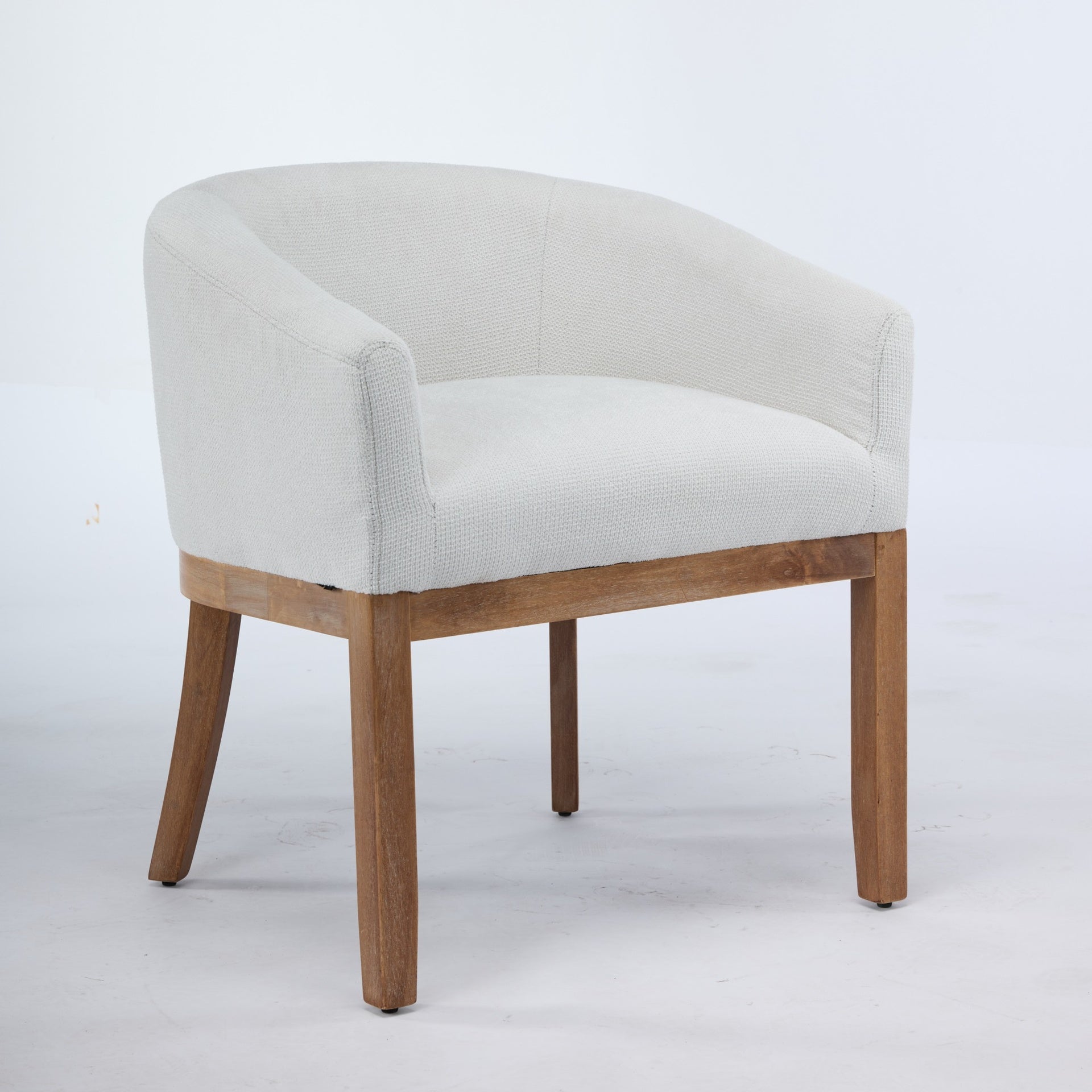 Mid Century Modern Upholstered Barrel Dining Chairs with Arms,Farmhouse Linen Kitchen & Dining Room Chairs with Natural Hardwood Frame, 19" W Accent Chairs for Living Room,Single Pack,Beige,SW1891BG