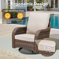 Patio Wicker Rocking Swivel Glider Rocker Cushioned Chairs Set of 2 for Porch Balcony Backyard, Beige