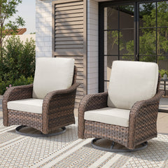 Patio Wicker Rocking Swivel Glider Rocker Cushioned Chairs Set of 2 for Porch Balcony Backyard, Beige