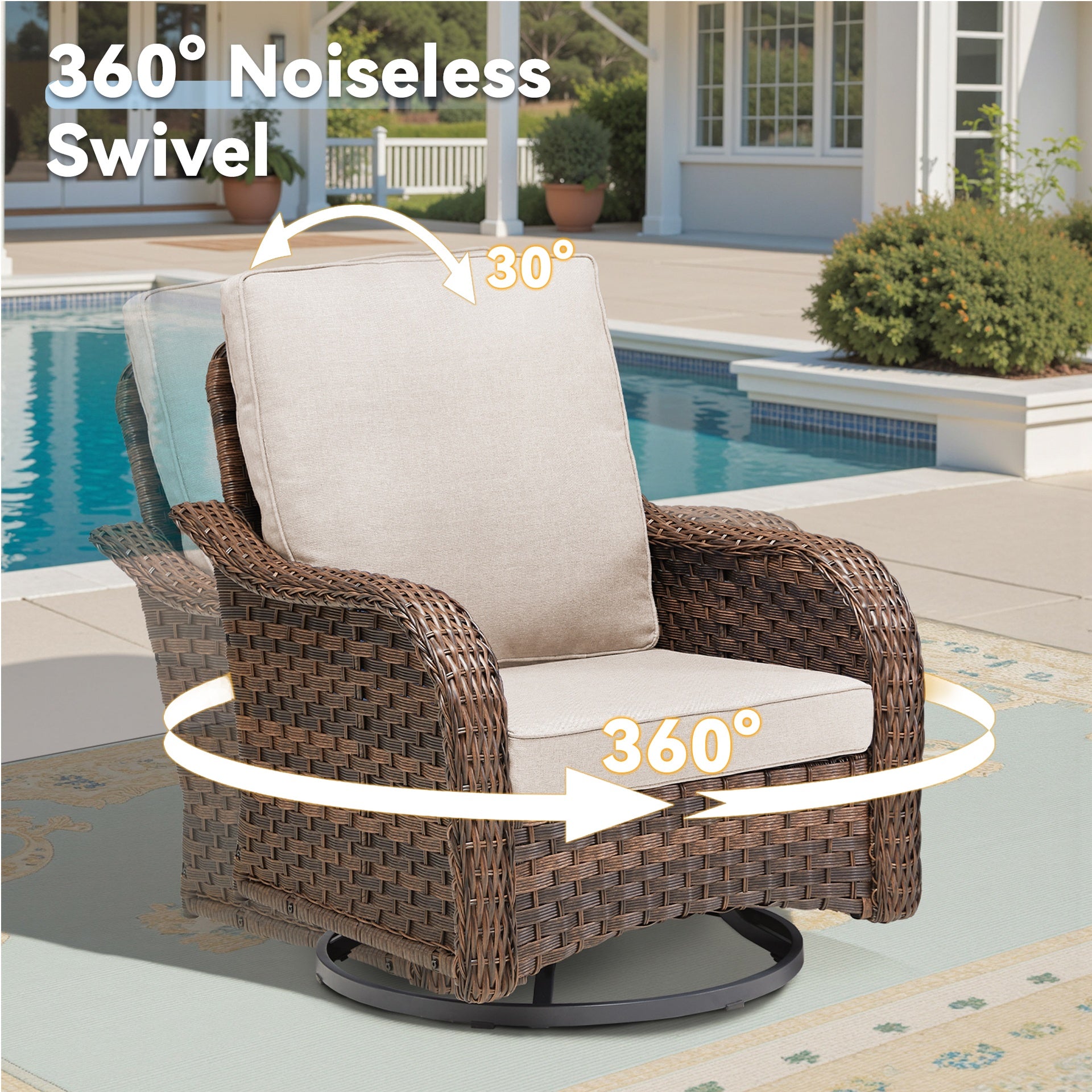 Patio Wicker Rocking Swivel Glider Rocker Cushioned Chairs Set of 2 for Porch Balcony Backyard, Beige