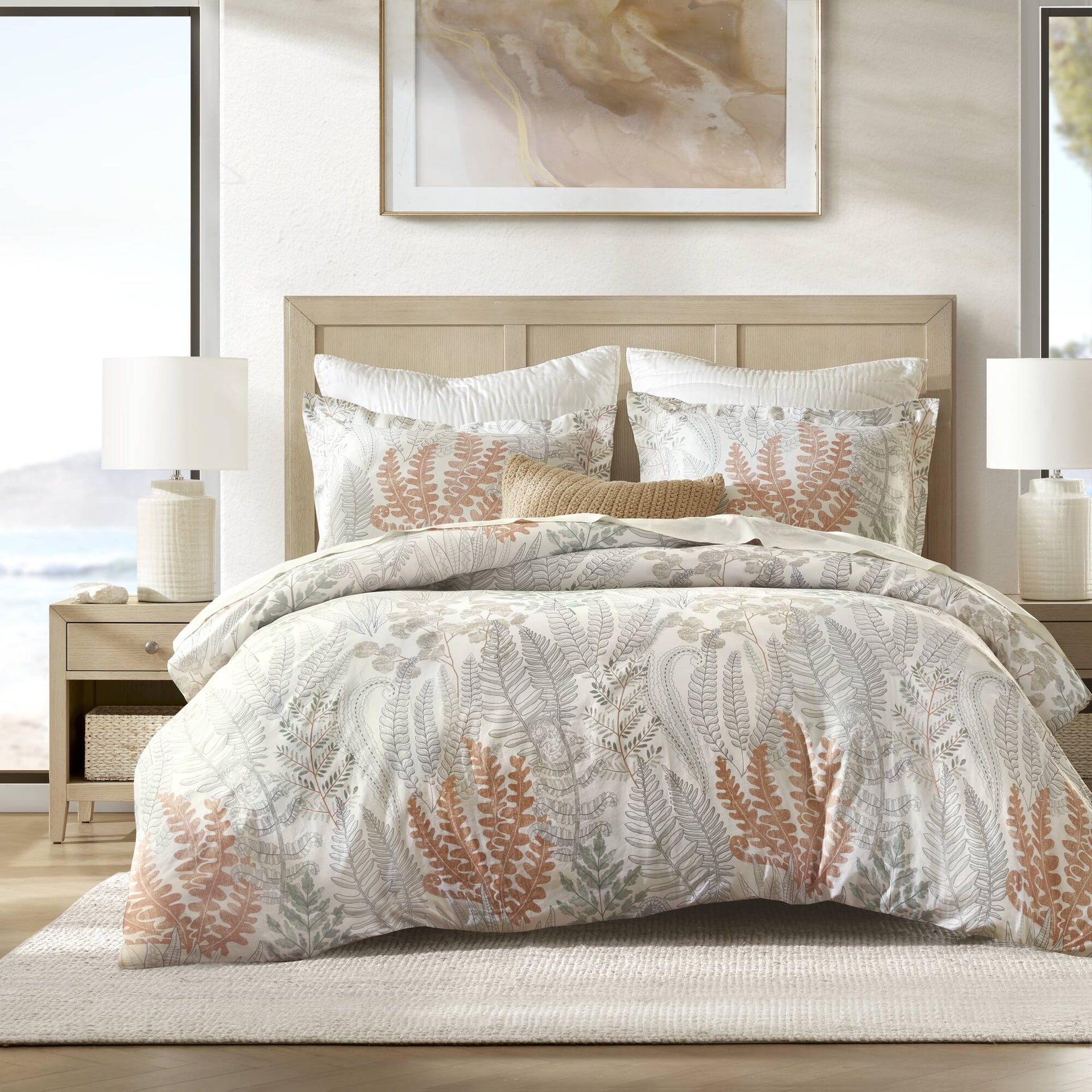 3-Piece King 100% Cotton Sateen Duvet Cover Set,Terracotta/Linen