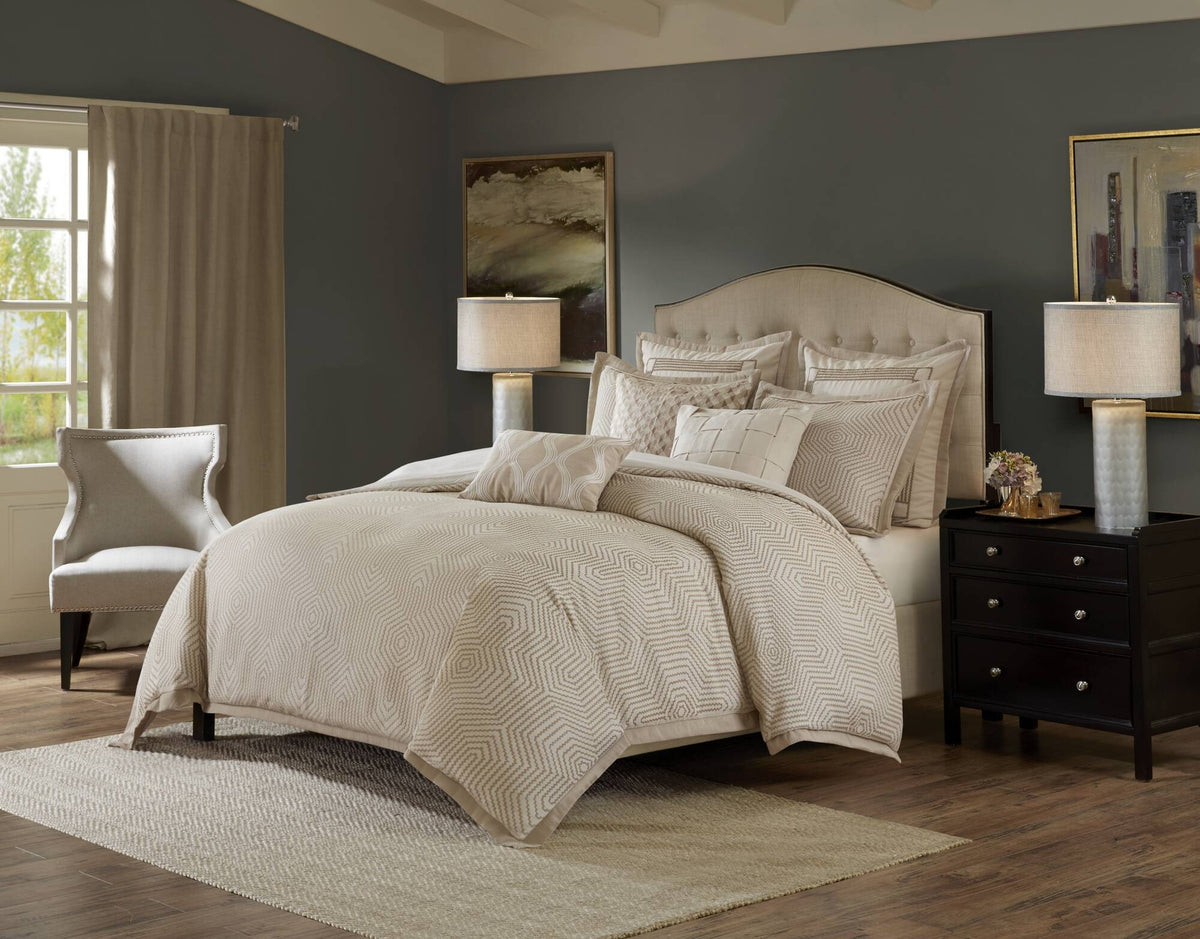 9-Piece King Abstract Comforter Set, Tan+Ivory