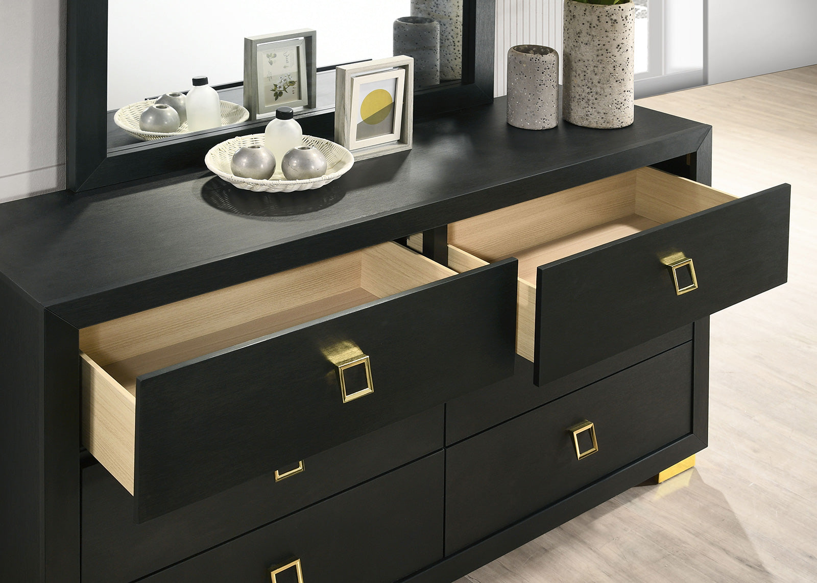 Gorgeous Black 1pc Nightstand Square Pull Handle Metal Legs Bedside Table Bedroom Furniture