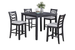 Dining Room Furniture 5pcs Set Charcoal Dining Table 4x Side Chairs Rubberwood Cross Back Design Chair Wooden Top