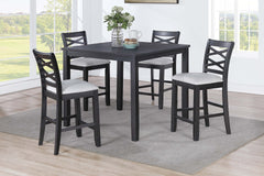 Dining Room Furniture 5pcs Set Charcoal Dining Table 4x Side Chairs Rubberwood Cross Back Design Chair Wooden Top