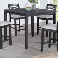 Dining Room Furniture 5pcs Set Charcoal Dining Table 4x Side Chairs Rubberwood Cross Back Design Chair Wooden Top