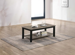 Gray And Black Two Tone Finish 1pc Coffee Table Under-Table Shelf Storage Living Room Rubberwood Walnut Veneer