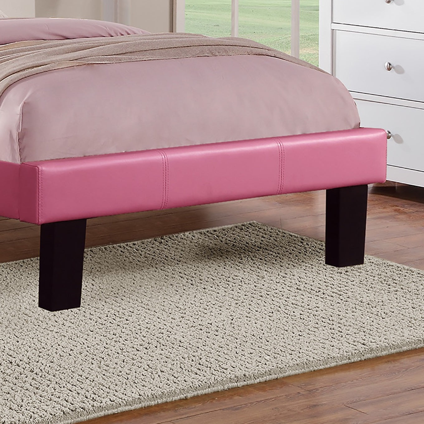 Modern Bedroom Furniture 1pc Twin Size Bed Pink Faux Leather PU Wooden Legs Tufted HB Slats Support