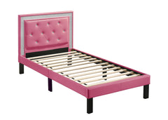 Modern Bedroom Furniture 1pc Twin Size Bed Pink Faux Leather PU Wooden Legs Tufted HB Slats Support