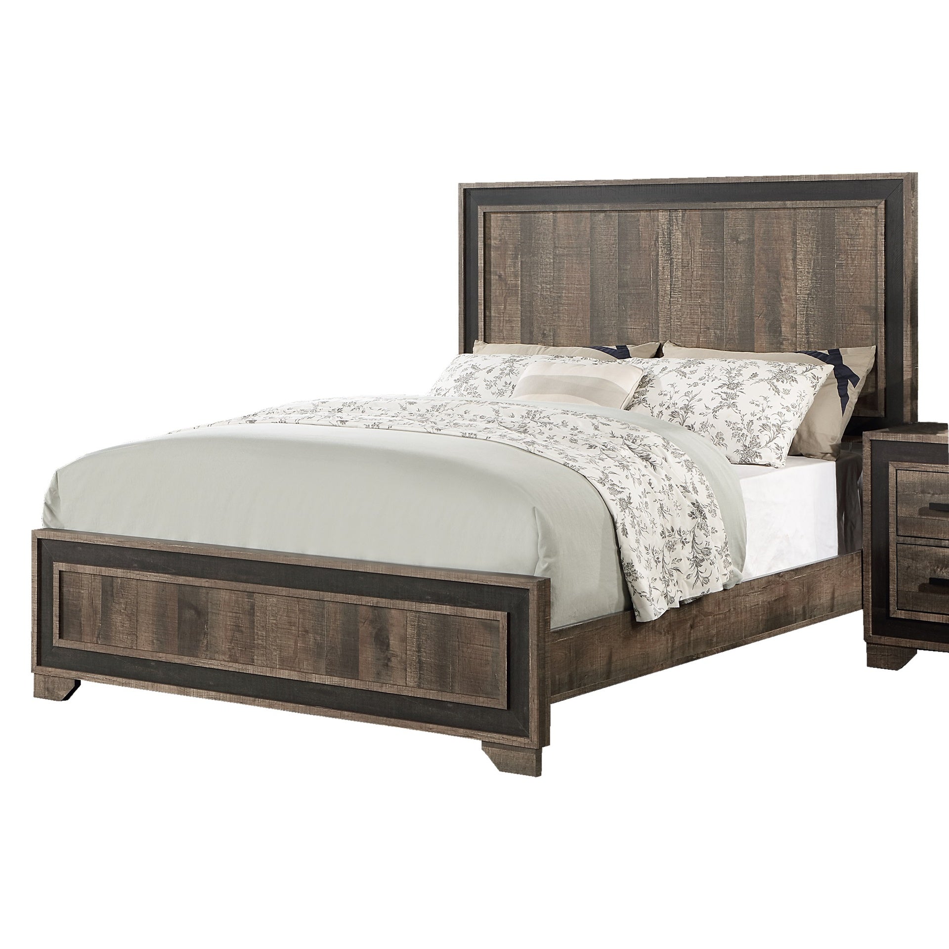 Oak Finish High Headboard 1pc Queen Size Bed Bedroom Furniture Bedframe Panel Design Wooden