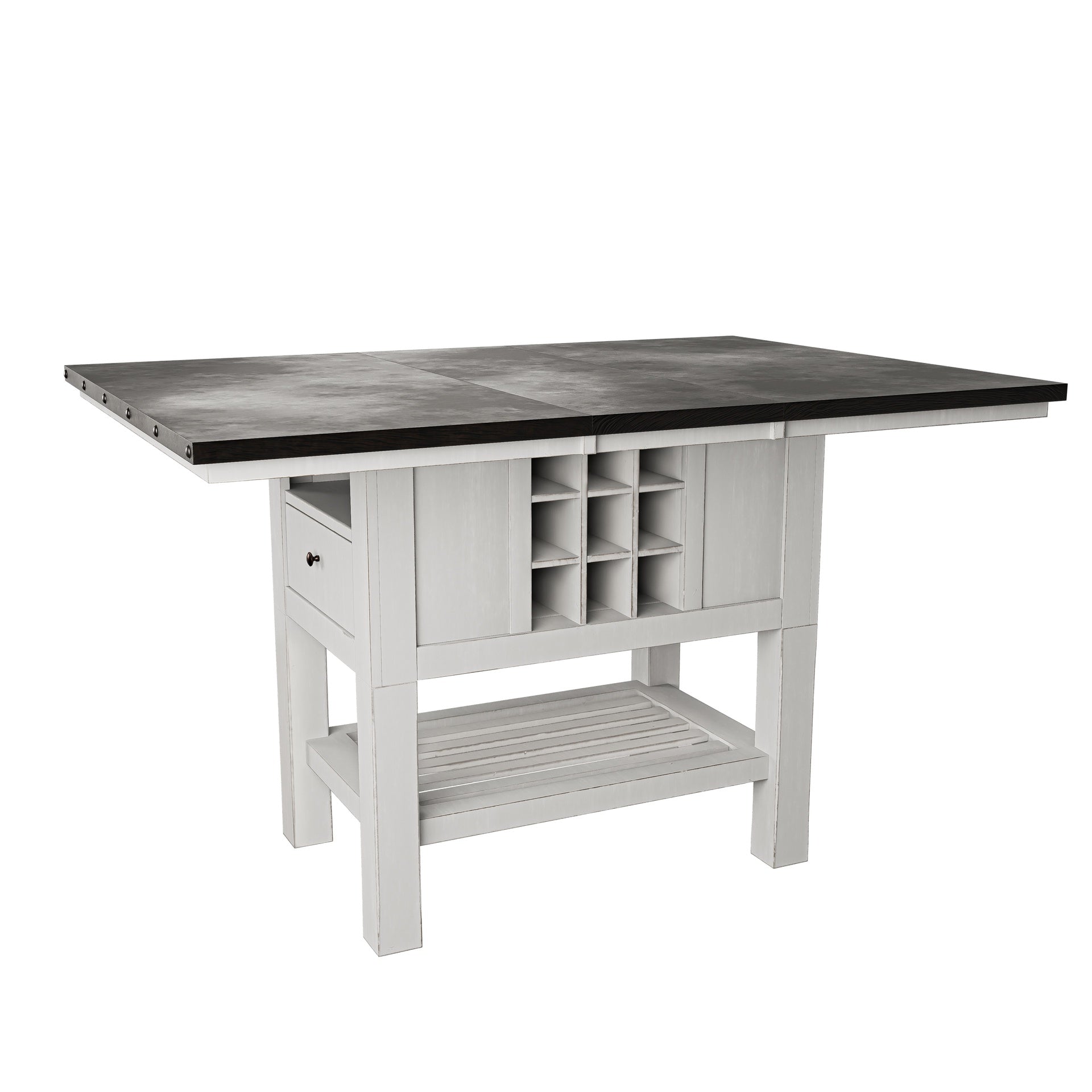 Antique White And Grey Table Top 1pc Counter Height Dining Table w 2x Leaves Under-Table Storage Kitchen Dining Room Solid wood