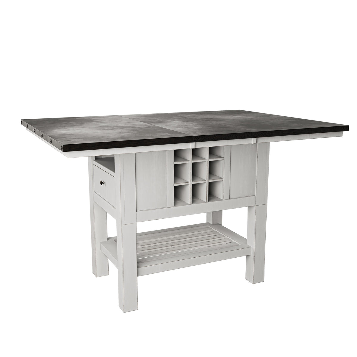 Antique White And Grey Table Top 1pc Counter Height Dining Table w 2x Leaves Under-Table Storage Kitchen Dining Room Solid wood