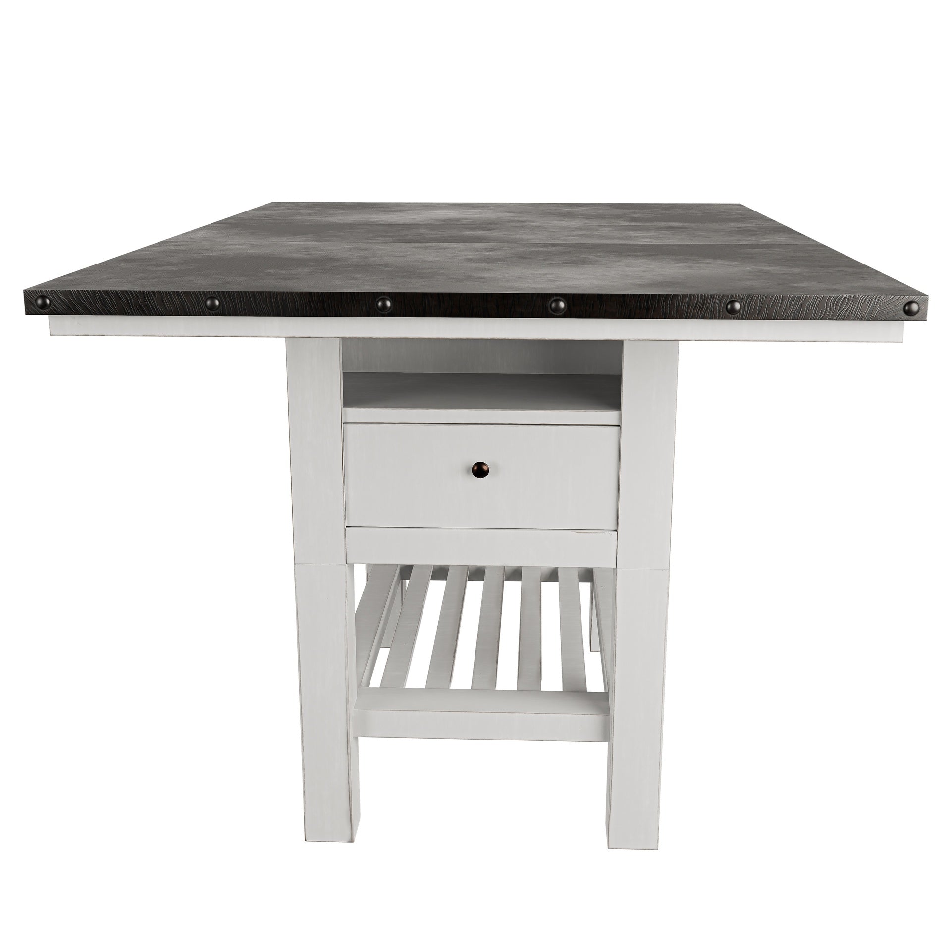 Antique White And Grey Table Top 1pc Counter Height Dining Table w 2x Leaves Under-Table Storage Kitchen Dining Room Solid wood