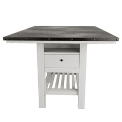 Antique White And Grey Table Top 1pc Counter Height Dining Table w 2x Leaves Under-Table Storage Kitchen Dining Room Solid wood