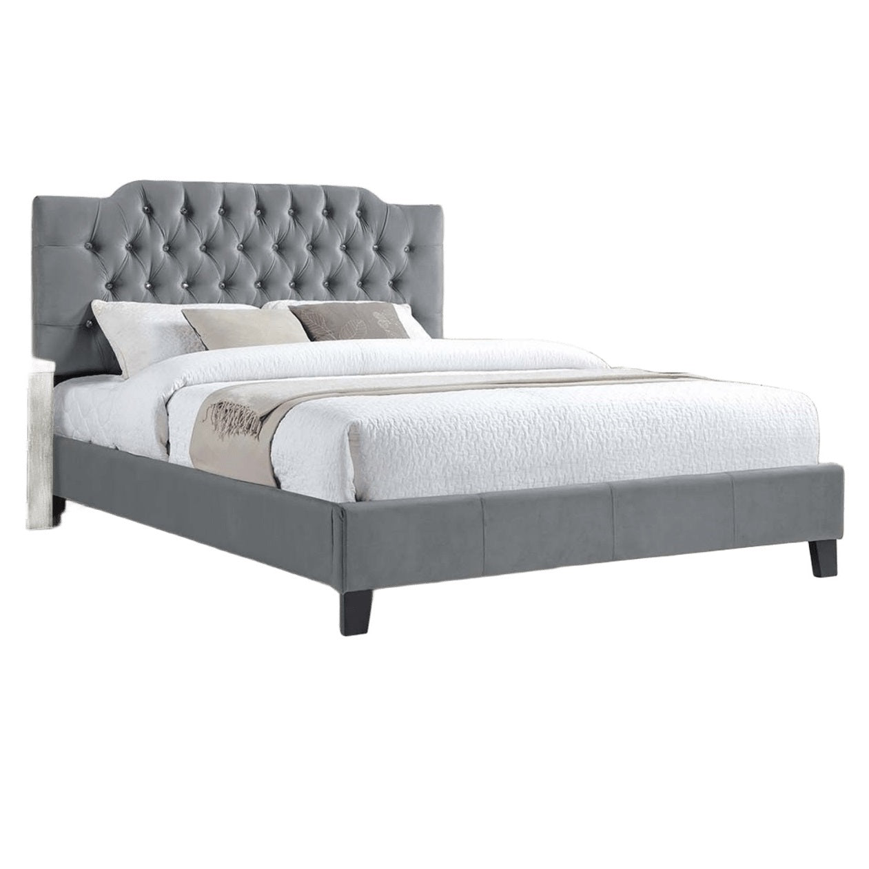 Gorgeous Gray Velvet Queen Size Bed 1pc Bedframe Modern Tufted Upholstered Headboard Bedroom Furniture