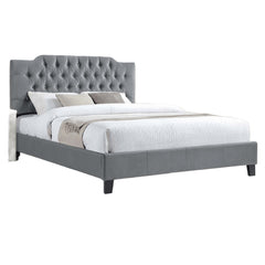 Gorgeous Gray Velvet Queen Size Bed 1pc Bedframe Modern Tufted Upholstered Headboard Bedroom Furniture