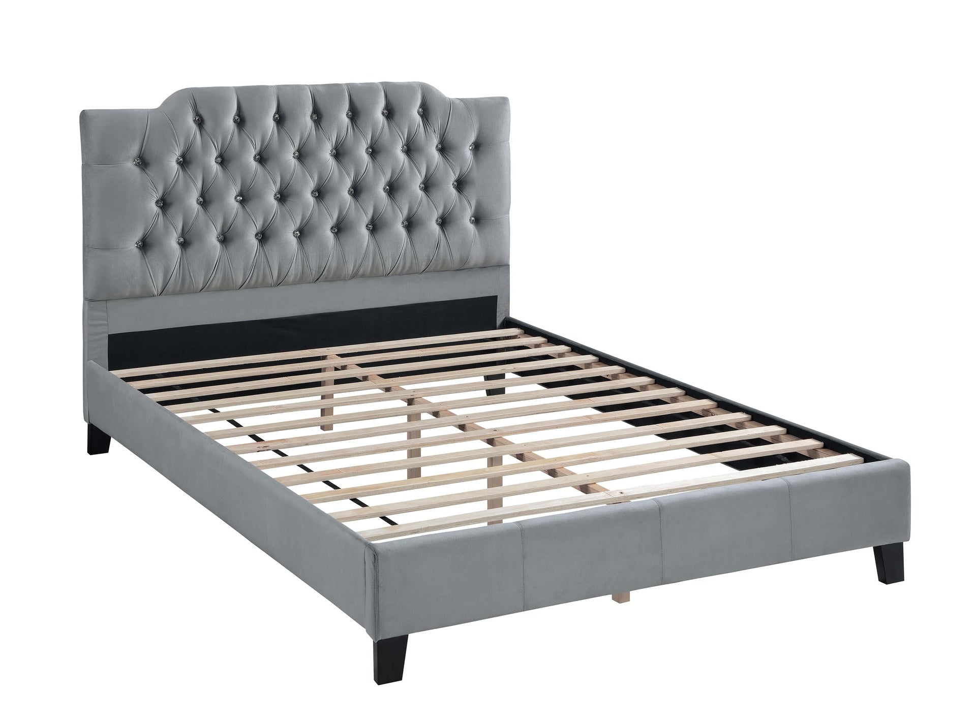 Gorgeous Gray Velvet Queen Size Bed 1pc Bedframe Modern Tufted Upholstered Headboard Bedroom Furniture