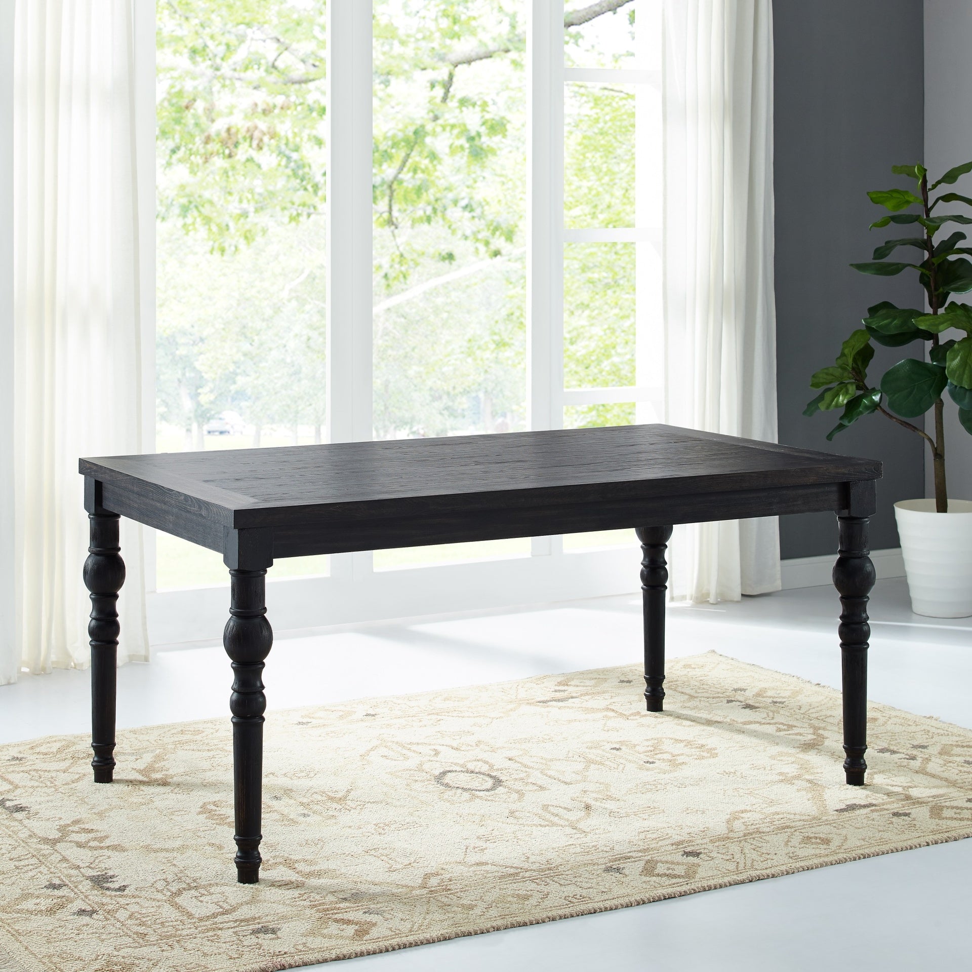 Leviton Urban Style Wood Dark Wash Turned-Leg Dining Set: Table and 4 Chairs, Tan