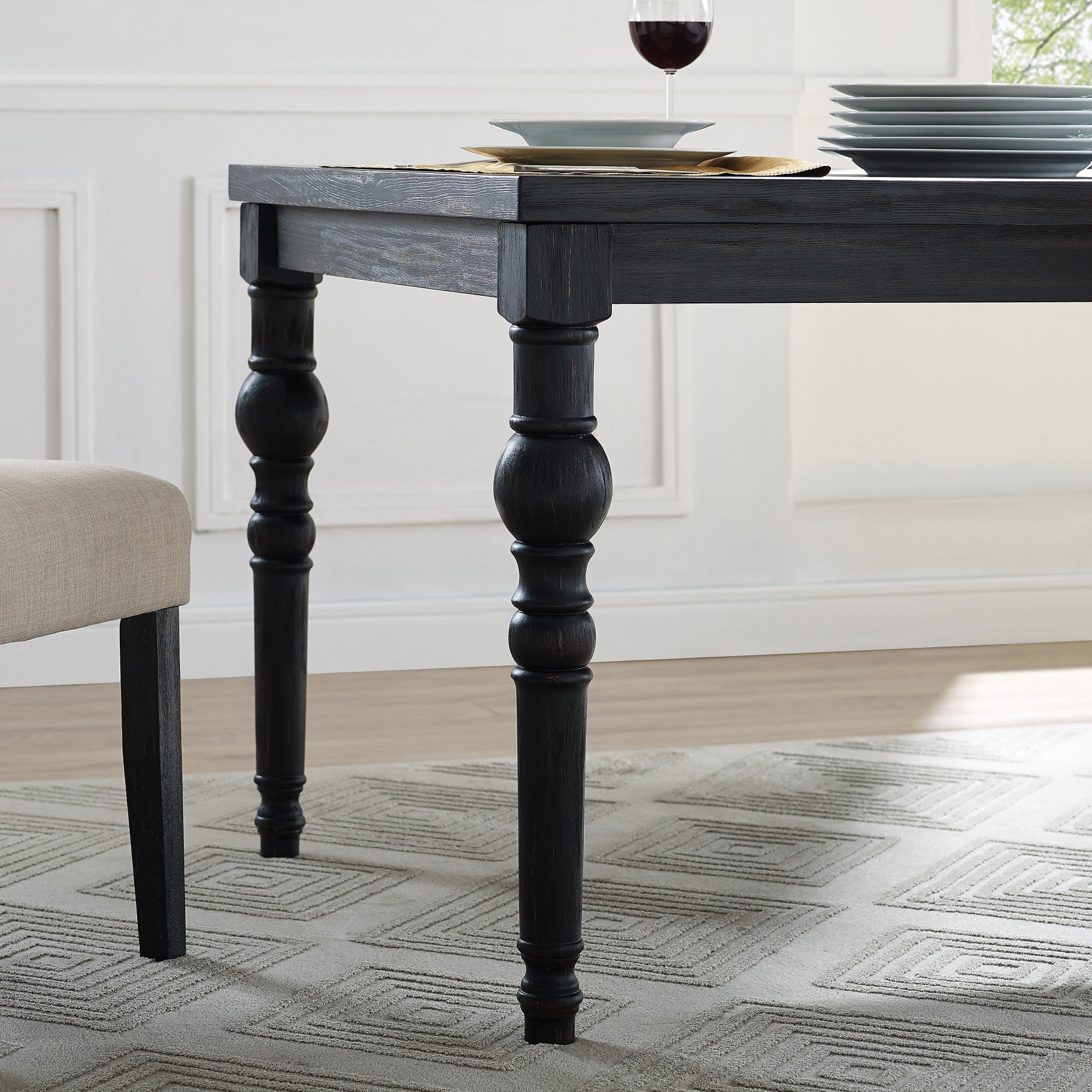 Leviton Urban Style Wood Dark Wash Turned-Leg Dining Set: Table and 4 Chairs, Tan