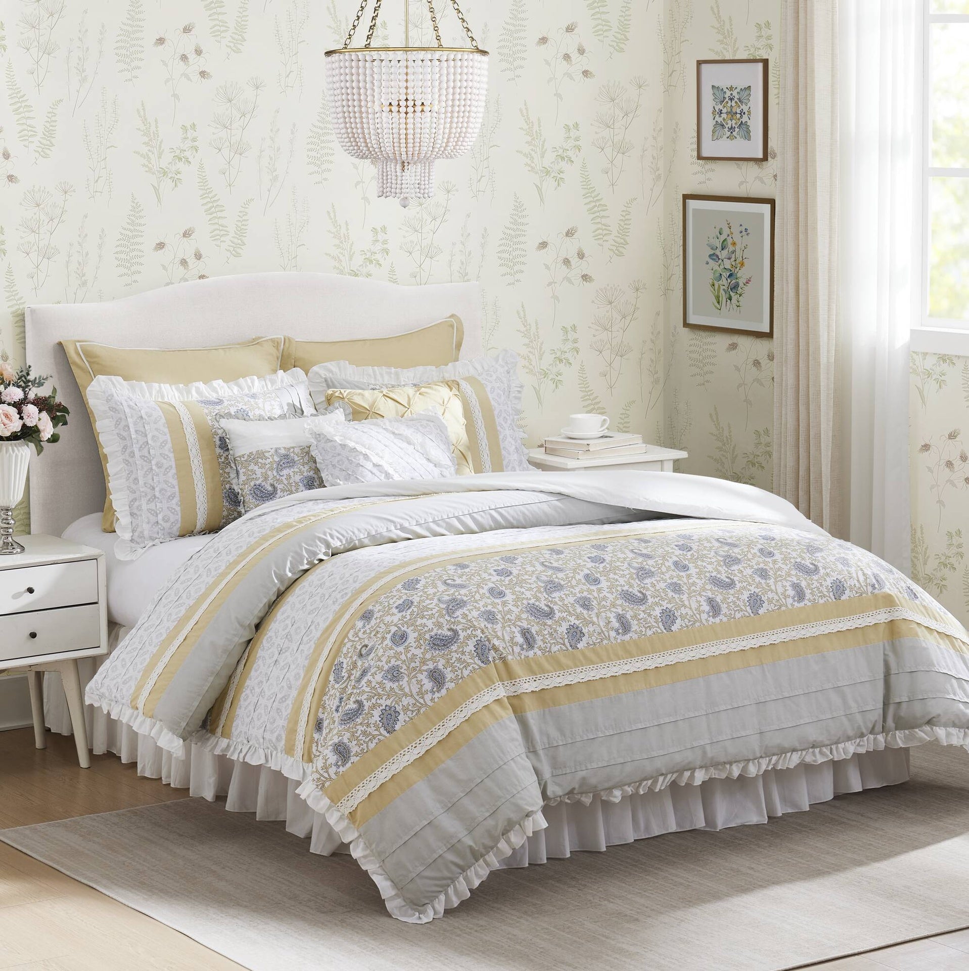 9 Piece Cotton Percale Comforter Set Yellow King