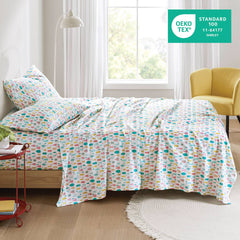 3 PCS Twin XL Cotton Flannel Printed Sheet Set White Holiday Trees
