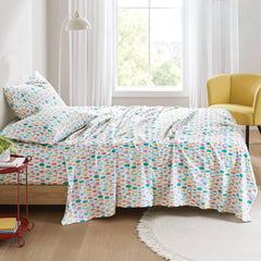 3 PCS Twin XL Cotton Flannel Printed Sheet Set White Holiday Trees