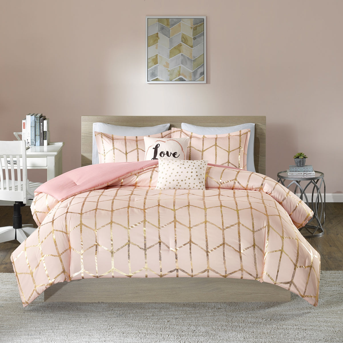 5-Piece Full/Queen 100% Polyester Brushed Microfiber Printed Comforter Set