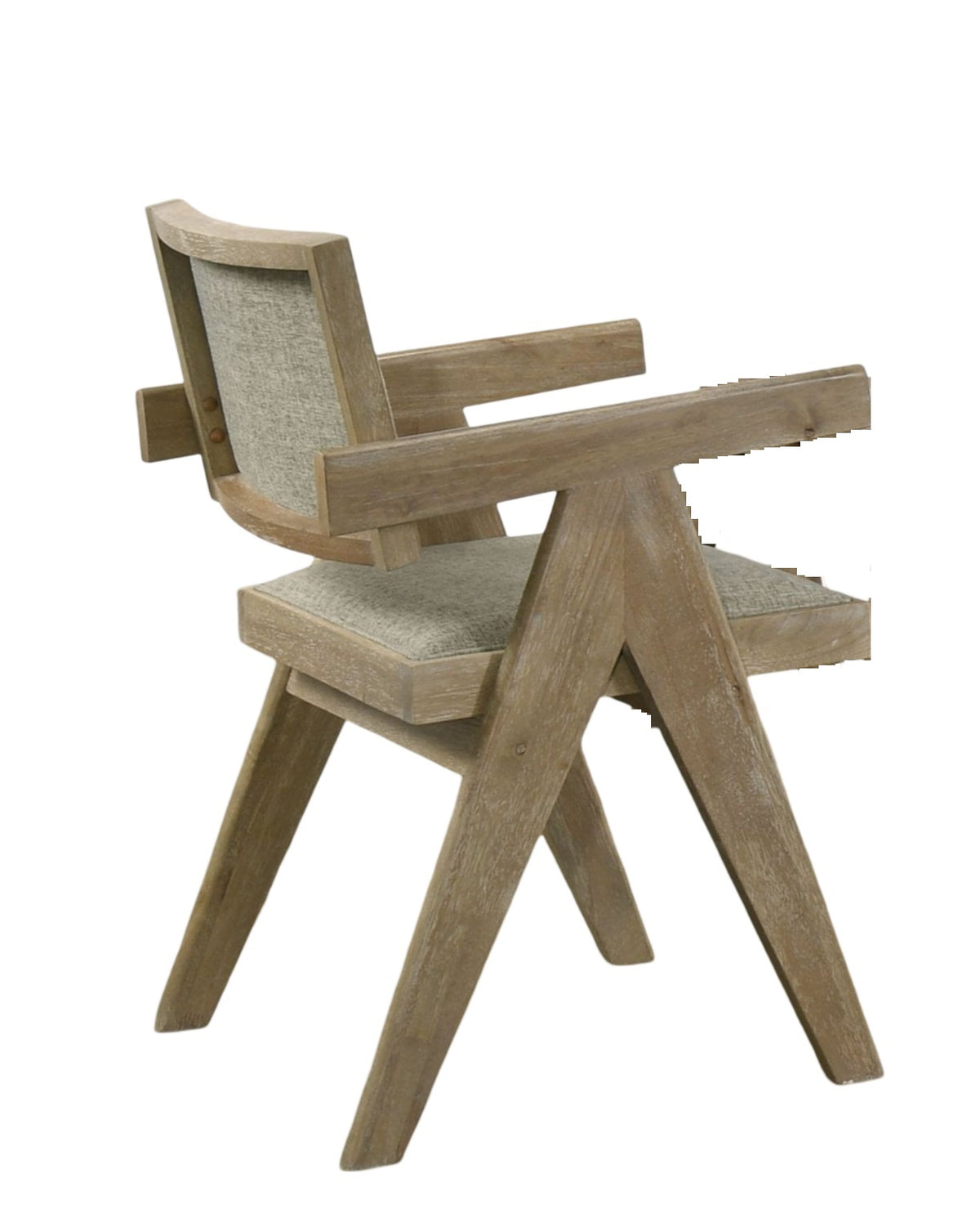 Contemporary 2pc Dining Arm Chairs Oak Veneer Fabric Upholstered Chairs Plank Arms Dining Room