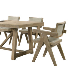 Contemporary 2pc Dining Arm Chairs Oak Veneer Fabric Upholstered Chairs Plank Arms Dining Room