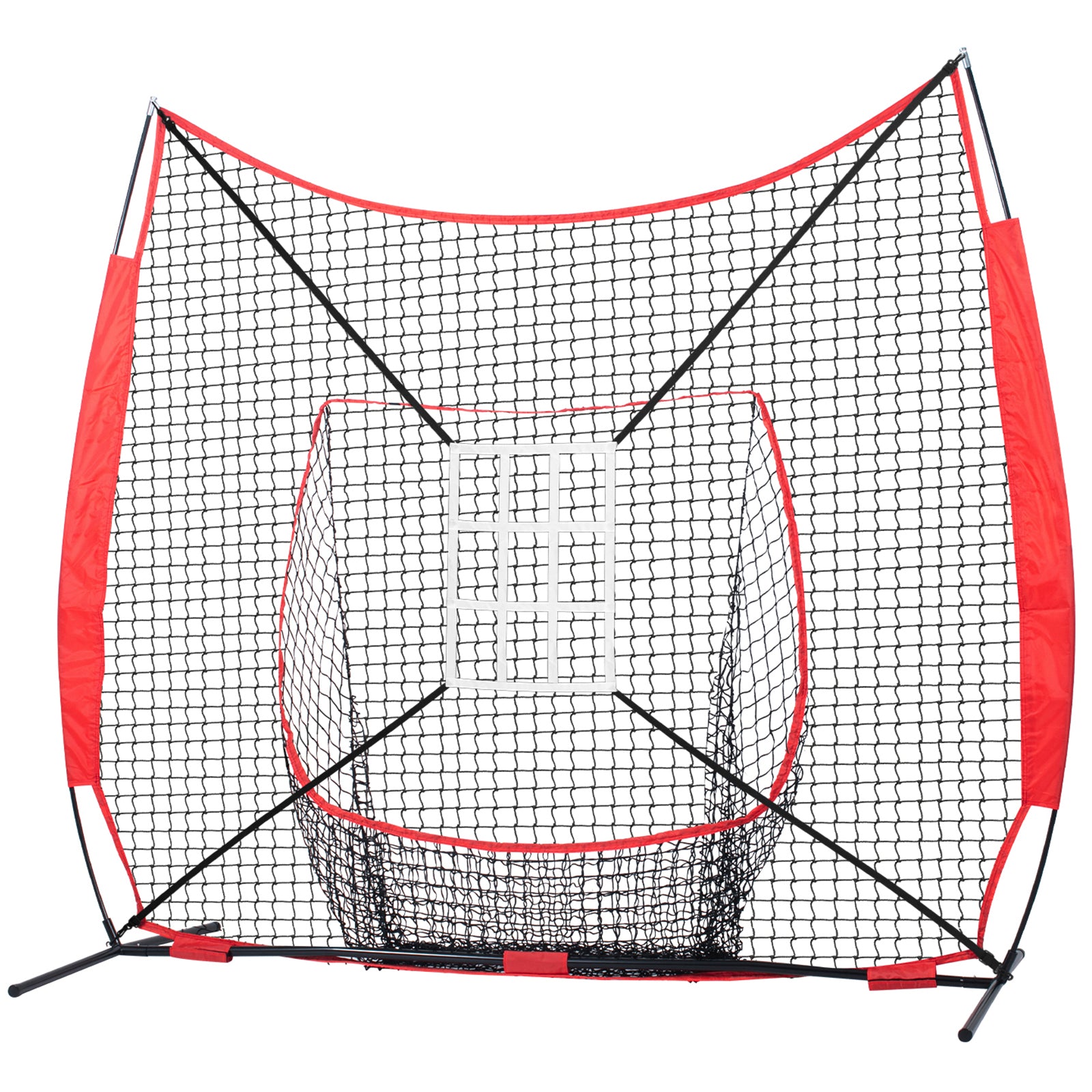 7x7 ft Baseball Softball Practice Net, Portable Baseball Training Net for Hitting Catching Pitching, Backstop Equipment with Bow Frame, Carry Bag, Strike Zone, 12 Balls, Tee, and Ball Collector