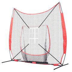 7x7 ft Baseball Softball Practice Net, Portable Baseball Training Net for Hitting Catching Pitching, Backstop Equipment with Bow Frame, Carry Bag, Strike Zone, 12 Balls, Tee, and Ball Collector