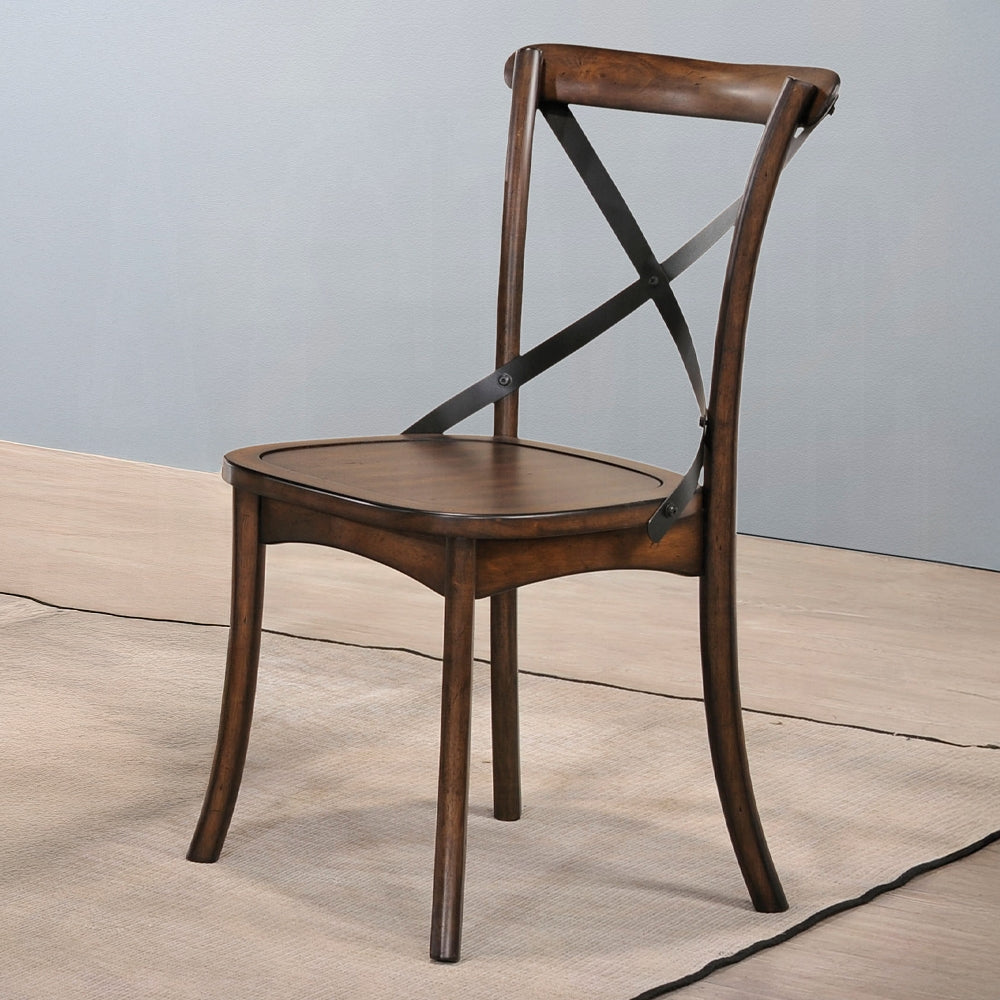 Dark Oak Finish Dining Side Chairs Set of 2 Wooden Kitchen Furniture X-Design Metal Accent Black
