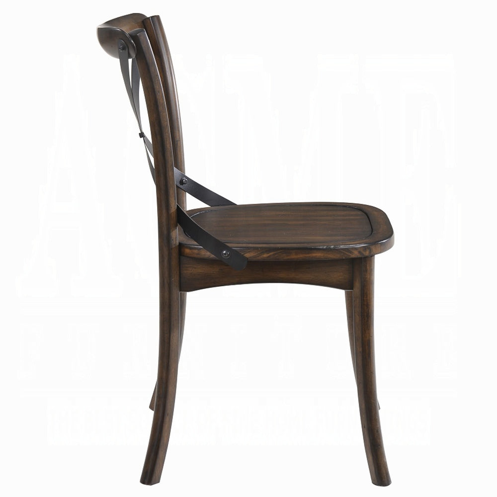 Dark Oak Finish Dining Side Chairs Set of 2 Wooden Kitchen Furniture X-Design Metal Accent Black