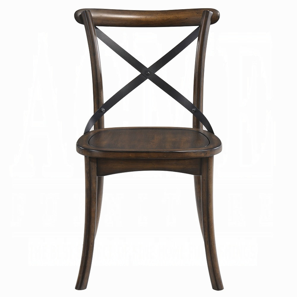 Dark Oak Finish Dining Side Chairs Set of 2 Wooden Kitchen Furniture X-Design Metal Accent Black