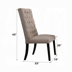 Traditional Elegant Side Chairs Set of 2pc Button Tufted Back Comfort Seat Cushion Tan Fabric and Black Finish Dining Furniture