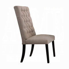 Traditional Elegant Side Chairs Set of 2pc Button Tufted Back Comfort Seat Cushion Tan Fabric and Black Finish Dining Furniture